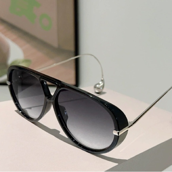 Other - Men's Black Aviator-Style Sunglasses with Silver Temples